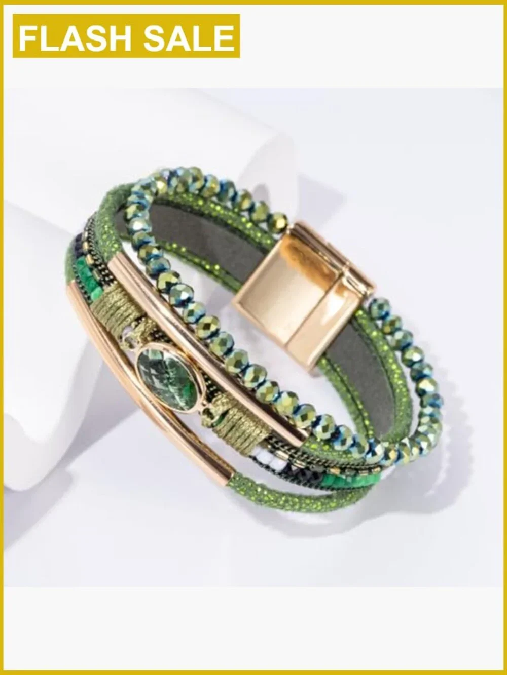 Boho Leather Wrap Bracelet Magnetic Clasp Stackable Cuff Beaded Western Jewelry